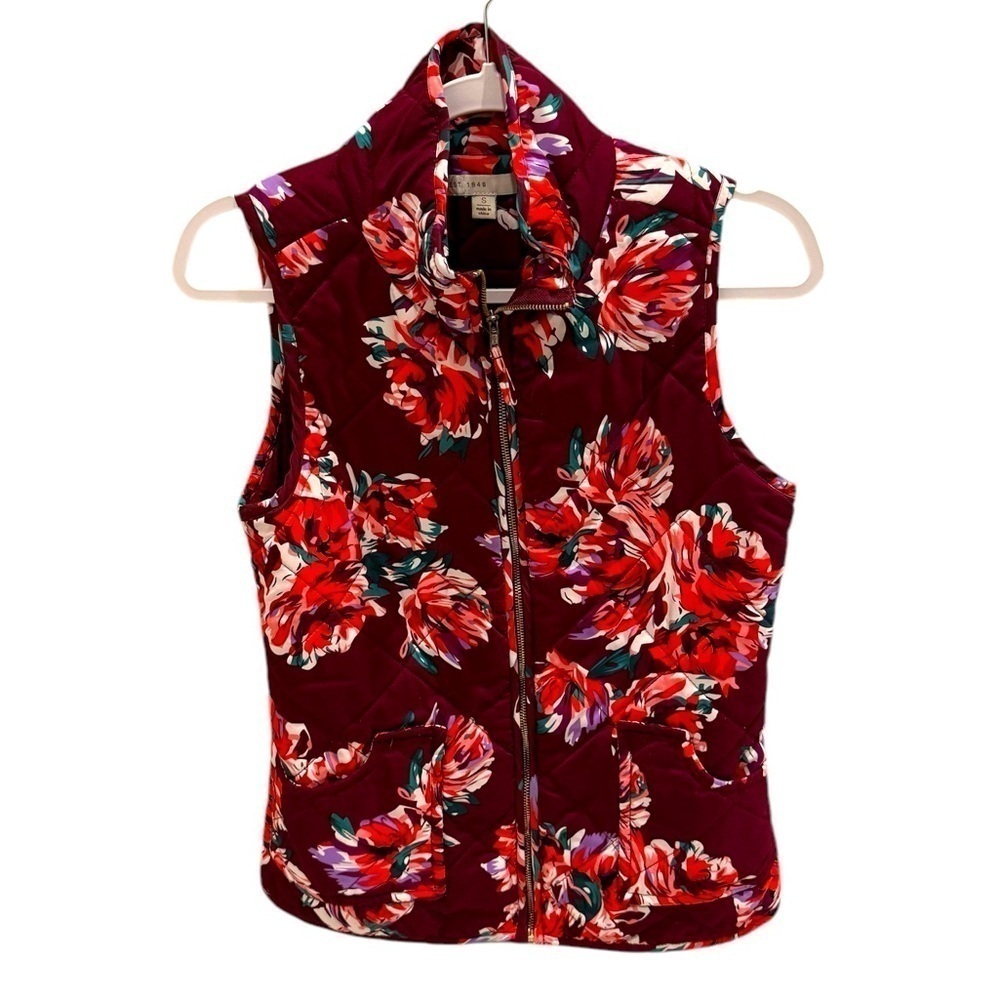 Cato Woman's Puffy Vest Pink Floral Full Zip Collar Size Small